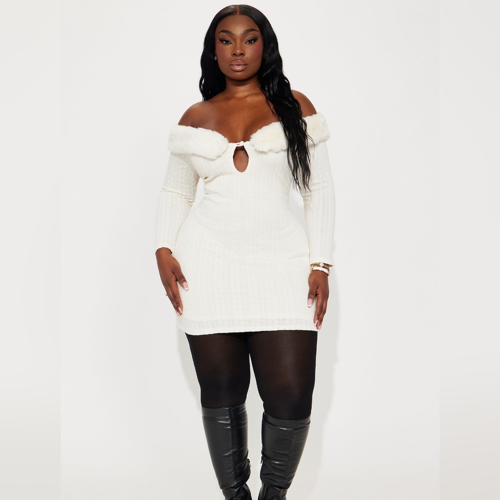 "Alexis" Sweater Mini Off-Shoulder Dress
